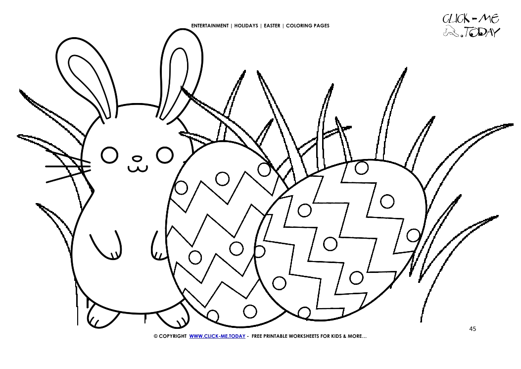 Easter Coloring Page: 45 Easter bunnie with two eggs in grass